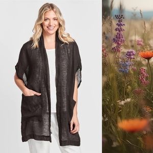 FLAX Designs Brand New Linen “Obscure Cardigan” Sleeveless Wrap Shawl laganlook